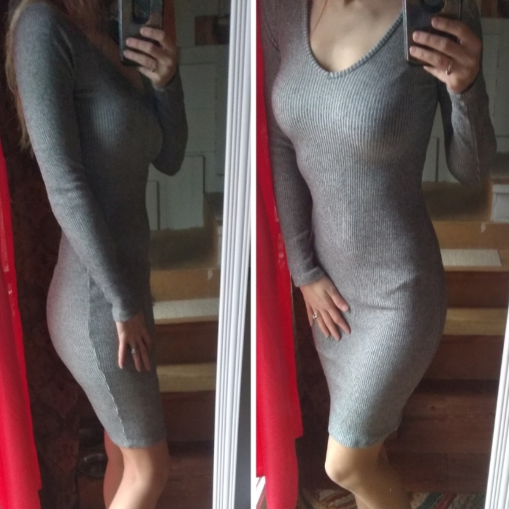 Lulus Sweater Dress Body Con Long Sleeve Gray